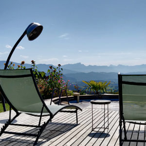 la piscine du gite avec la vue sur la chartreuse et les fleurs sauvages